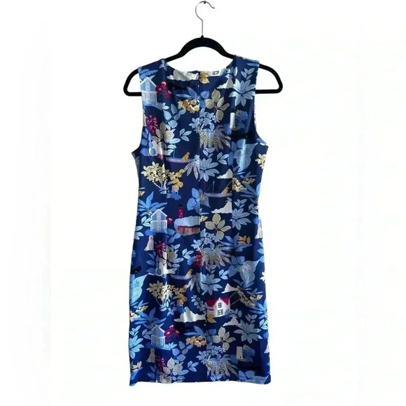 J.McLaughlin Sophia Print Knit Crew Neck Sleeveless Sheath Dress Size L - Picture 4 of 13